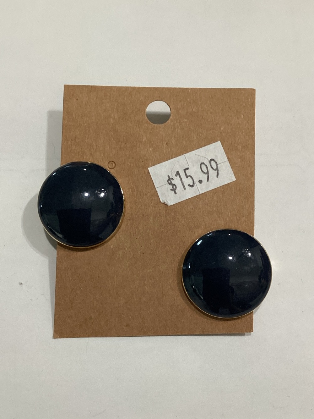 Classic Black‎ Dome Button clip on Earrings